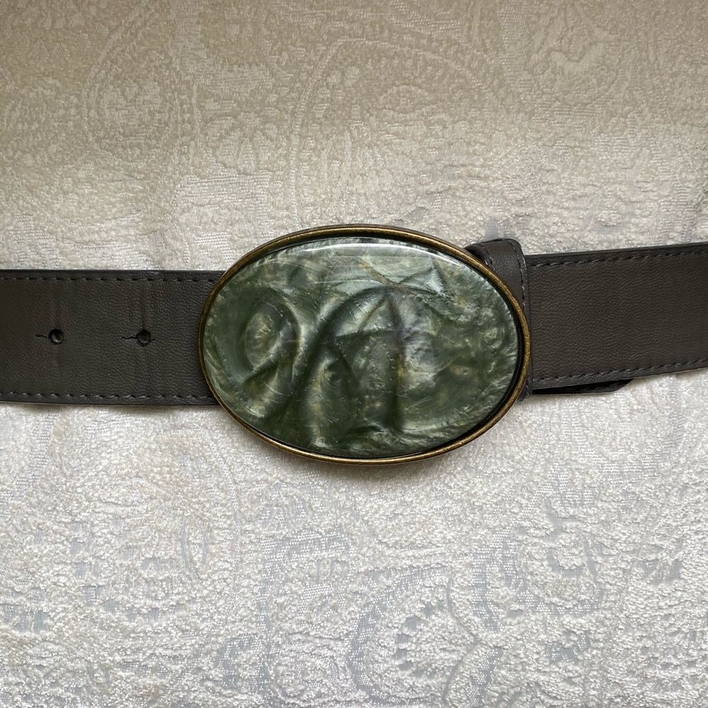 Dark Taupe Adjustable Belt with Green Stone